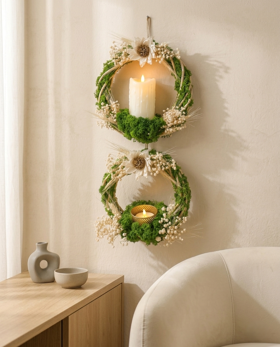 Floral Moss Wall Candle Holder