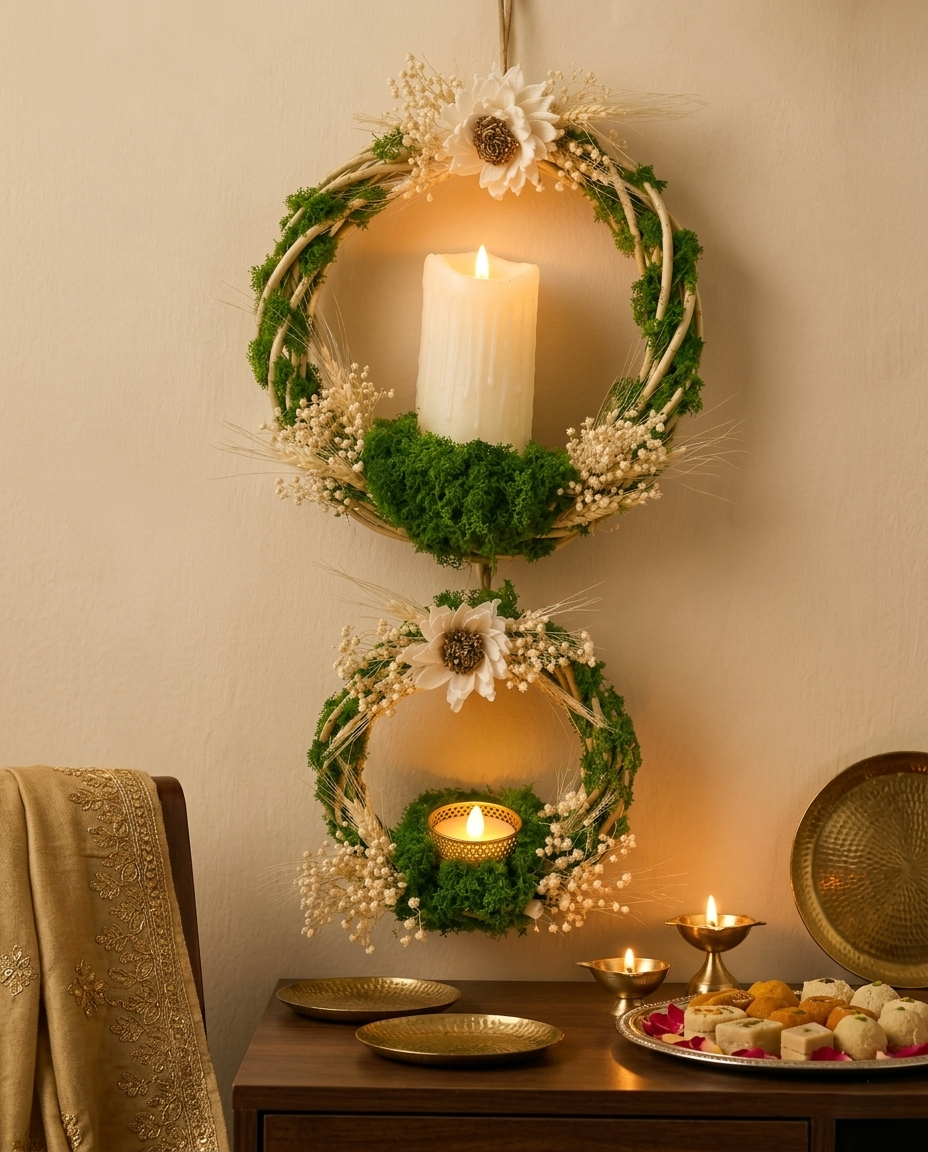 Floral Moss Wall Candle Holder