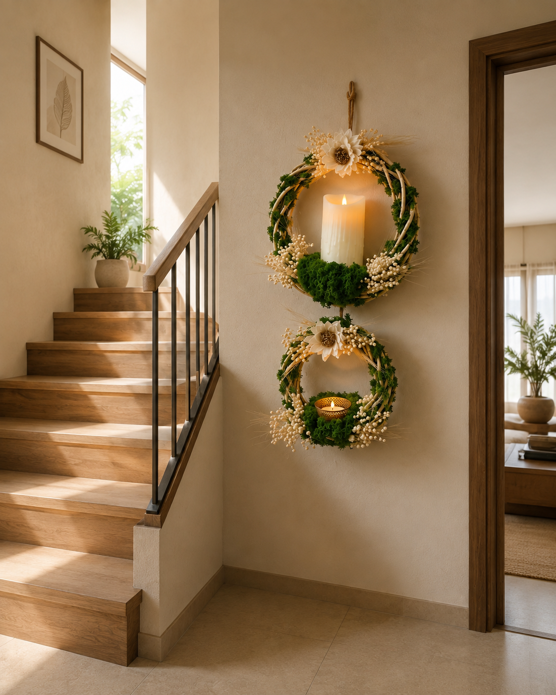 Floral Moss Wall Candle Holder