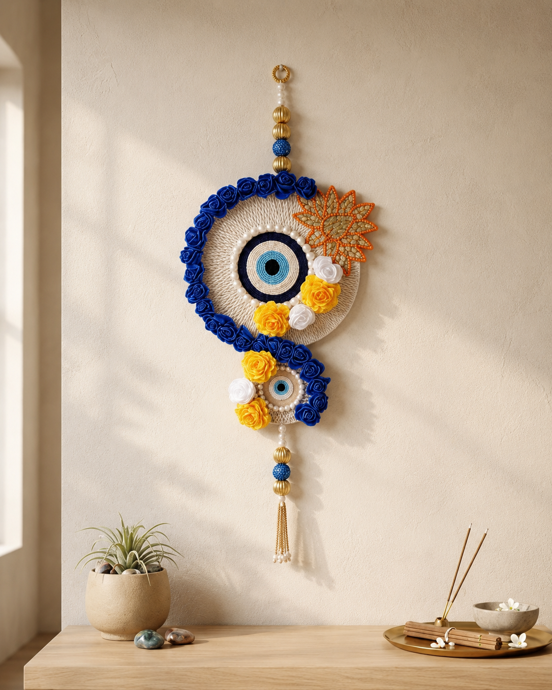 Handcrafted Evil Eye Floral Wall Hanging