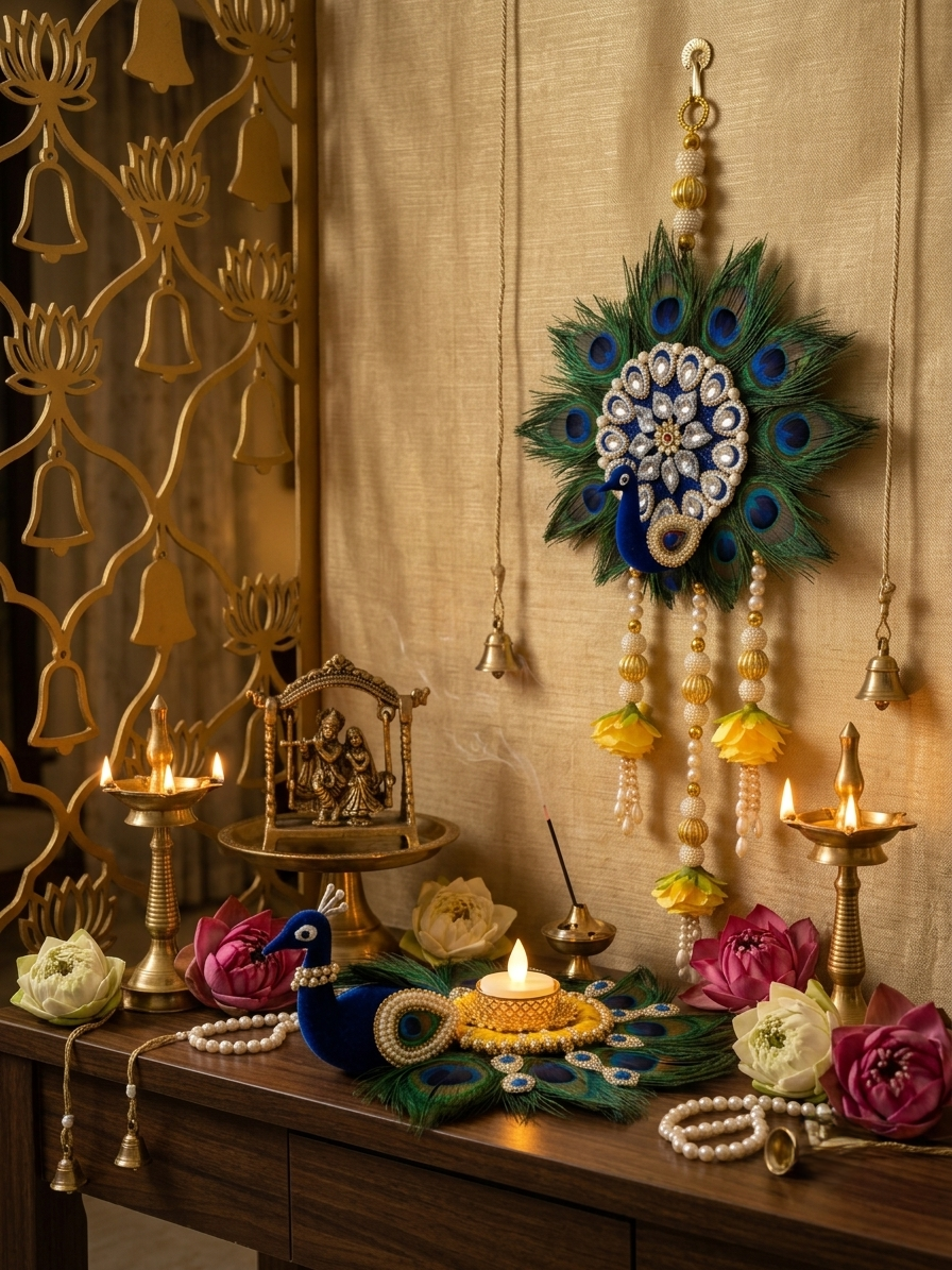Peacock Feather Tealight & Hanging Decor Set