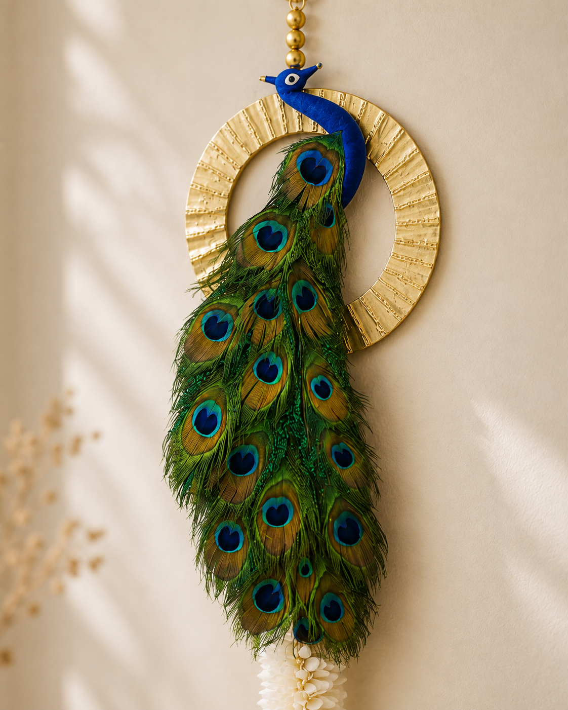 Handcrafted Peacock Feather Wall Hanging