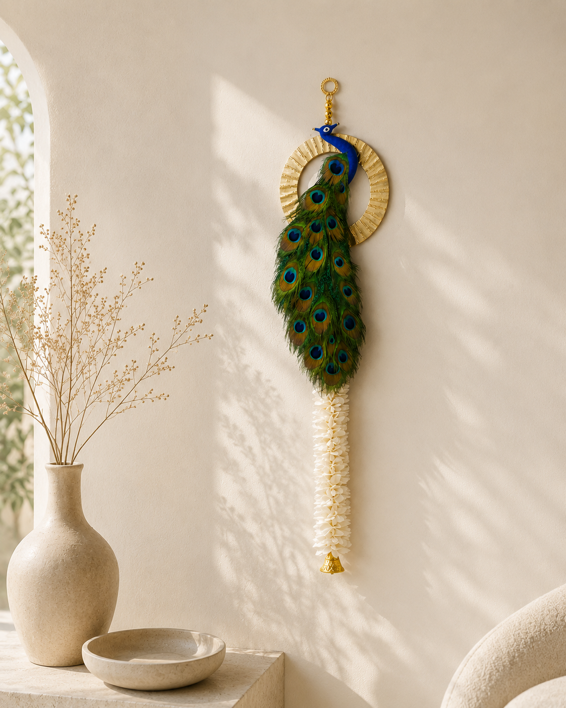 Handcrafted Peacock Feather Wall Hanging