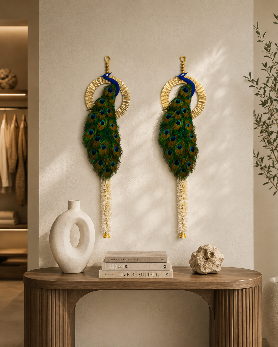 Handcrafted Peacock Feather Wall Hanging