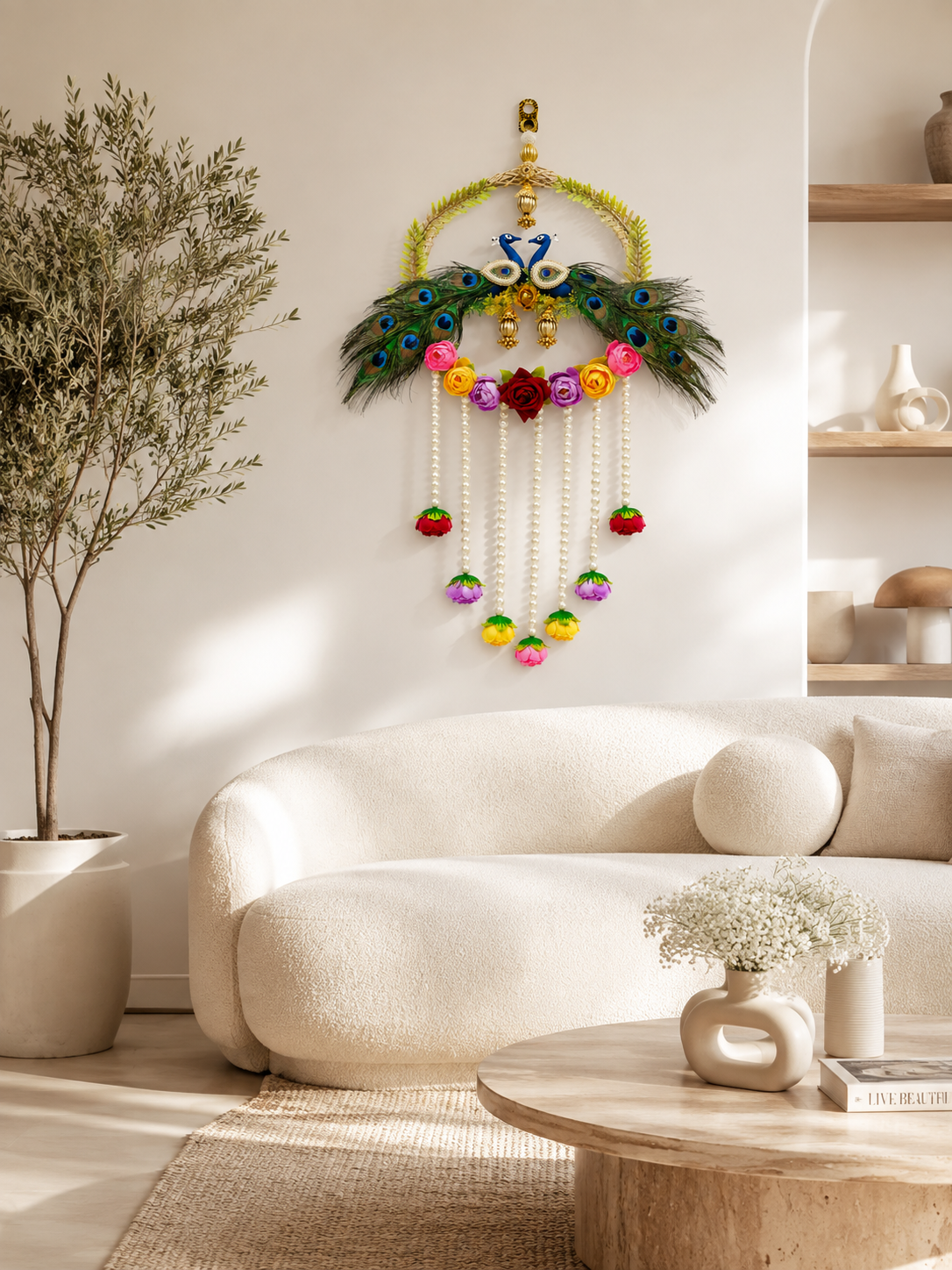 Handcrafted Twin Peacock Floral Wall Hanging