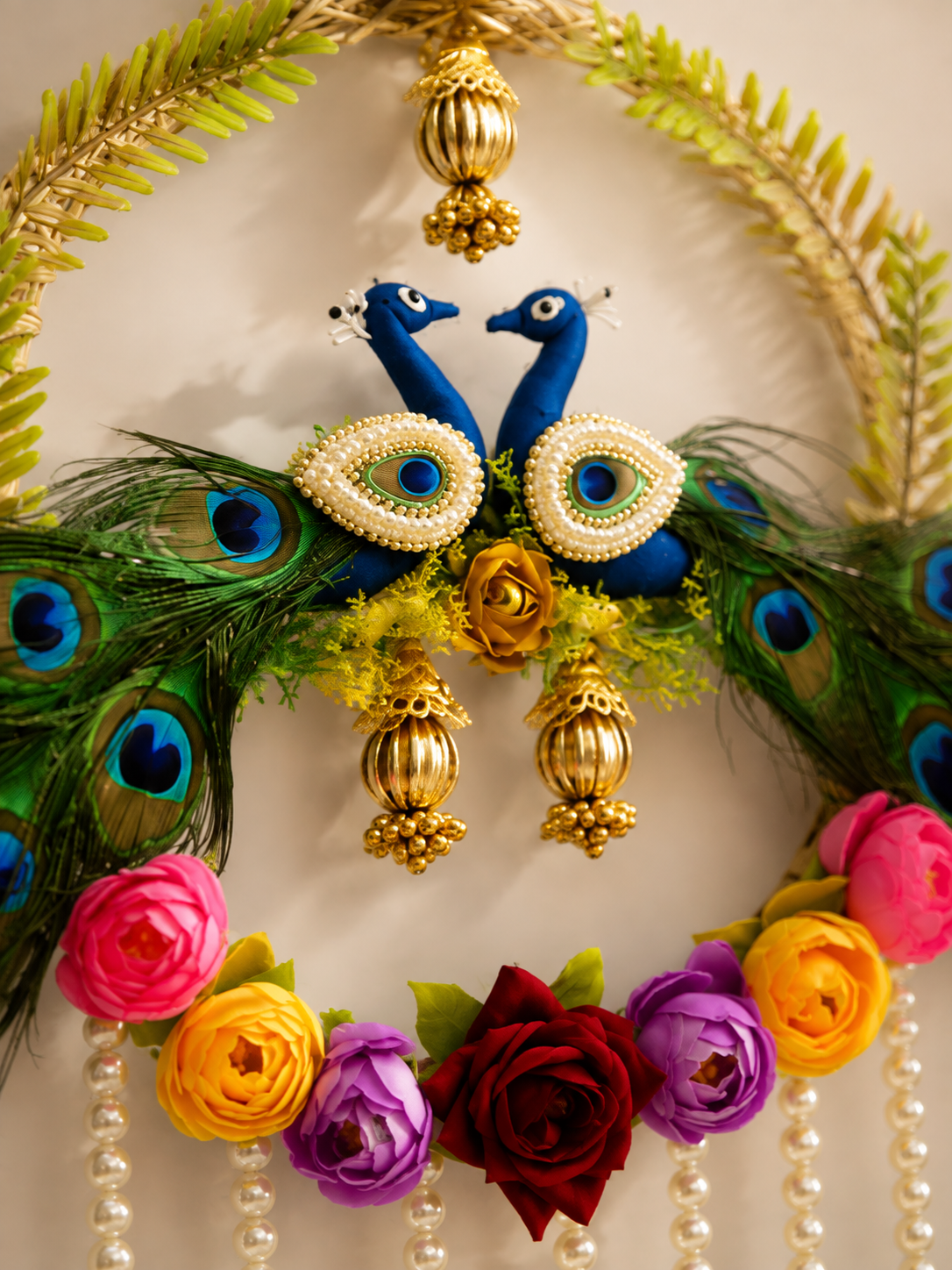 Handcrafted Twin Peacock Floral Wall Hanging