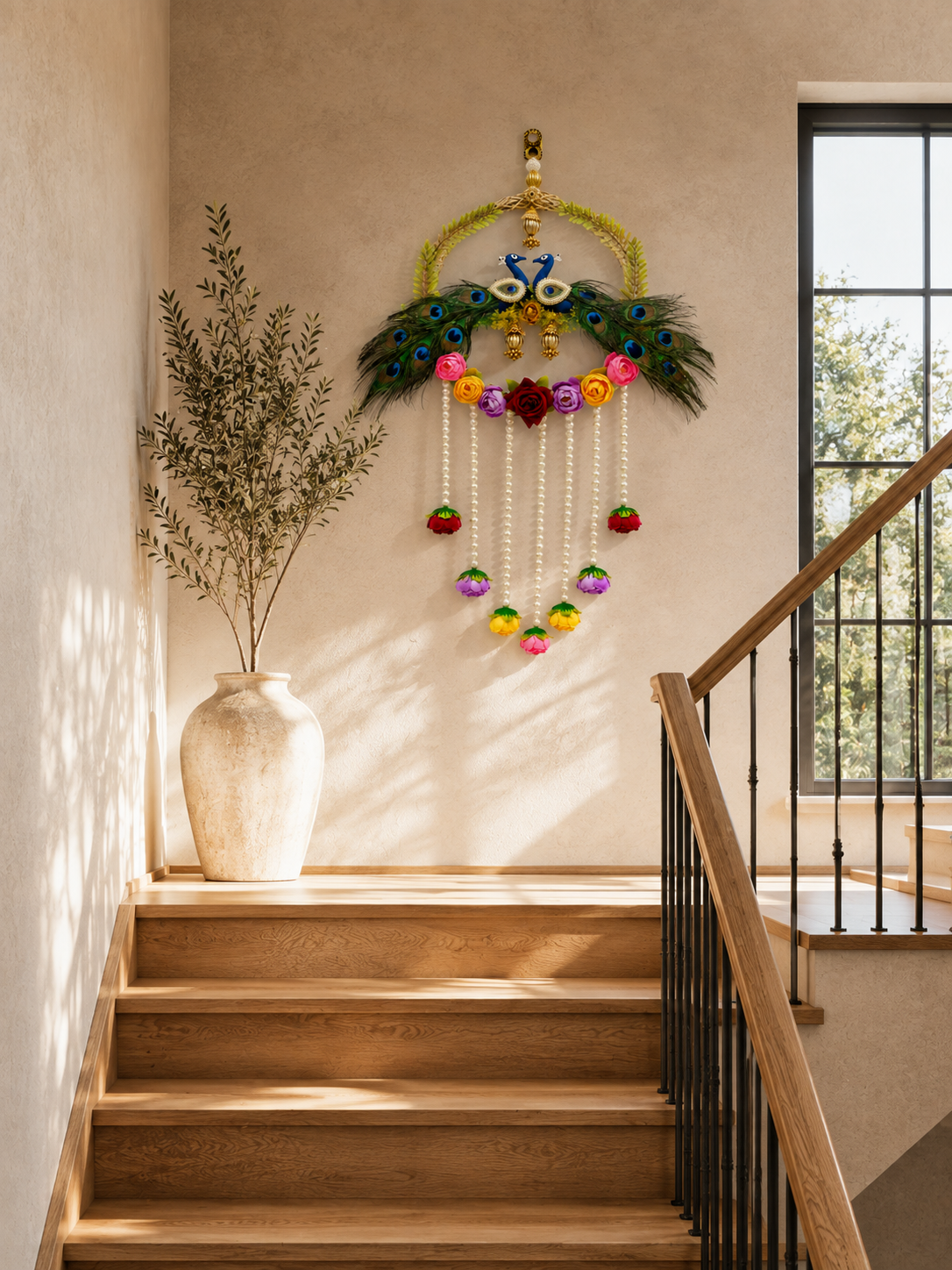 Handcrafted Twin Peacock Floral Wall Hanging