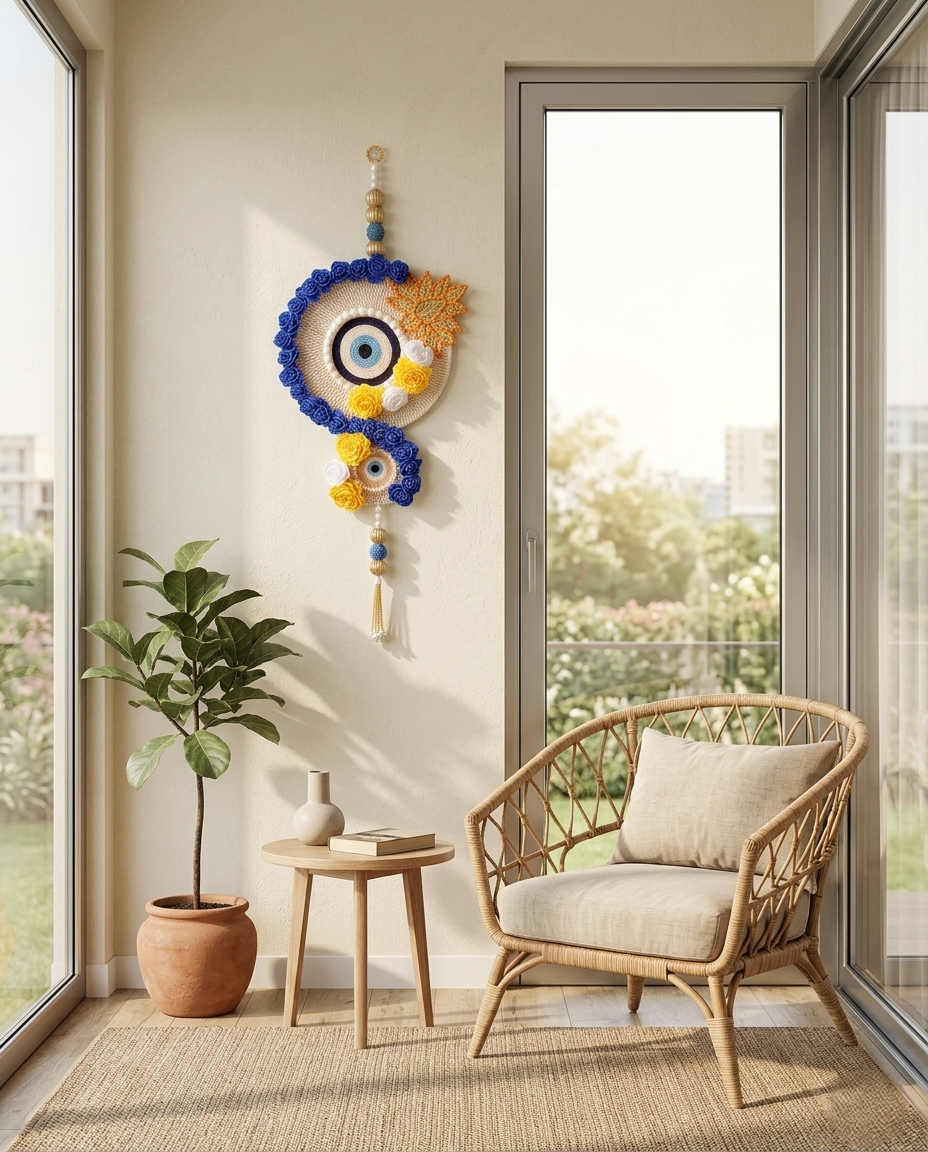 Handcrafted Evil Eye Floral Wall Hanging