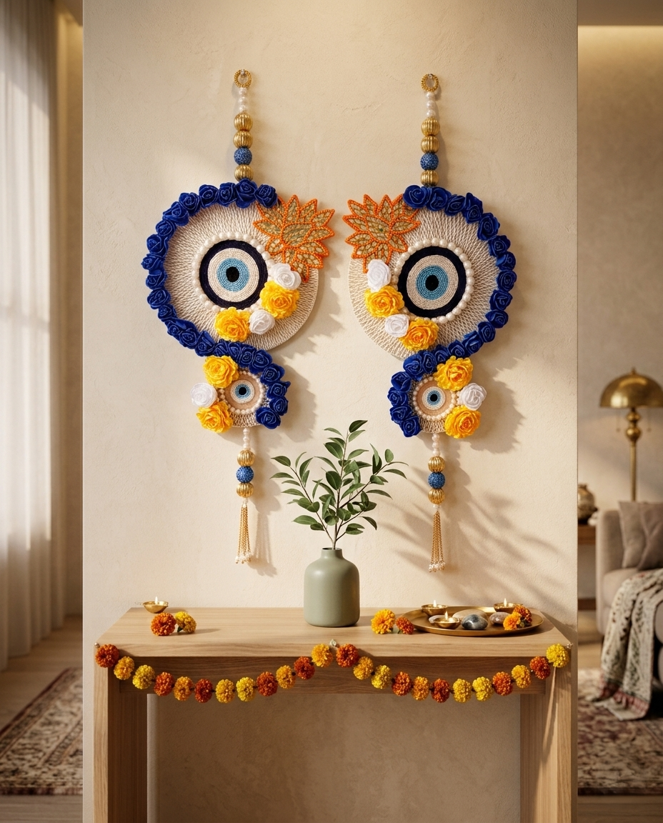 Handcrafted Evil Eye Floral Wall Hanging