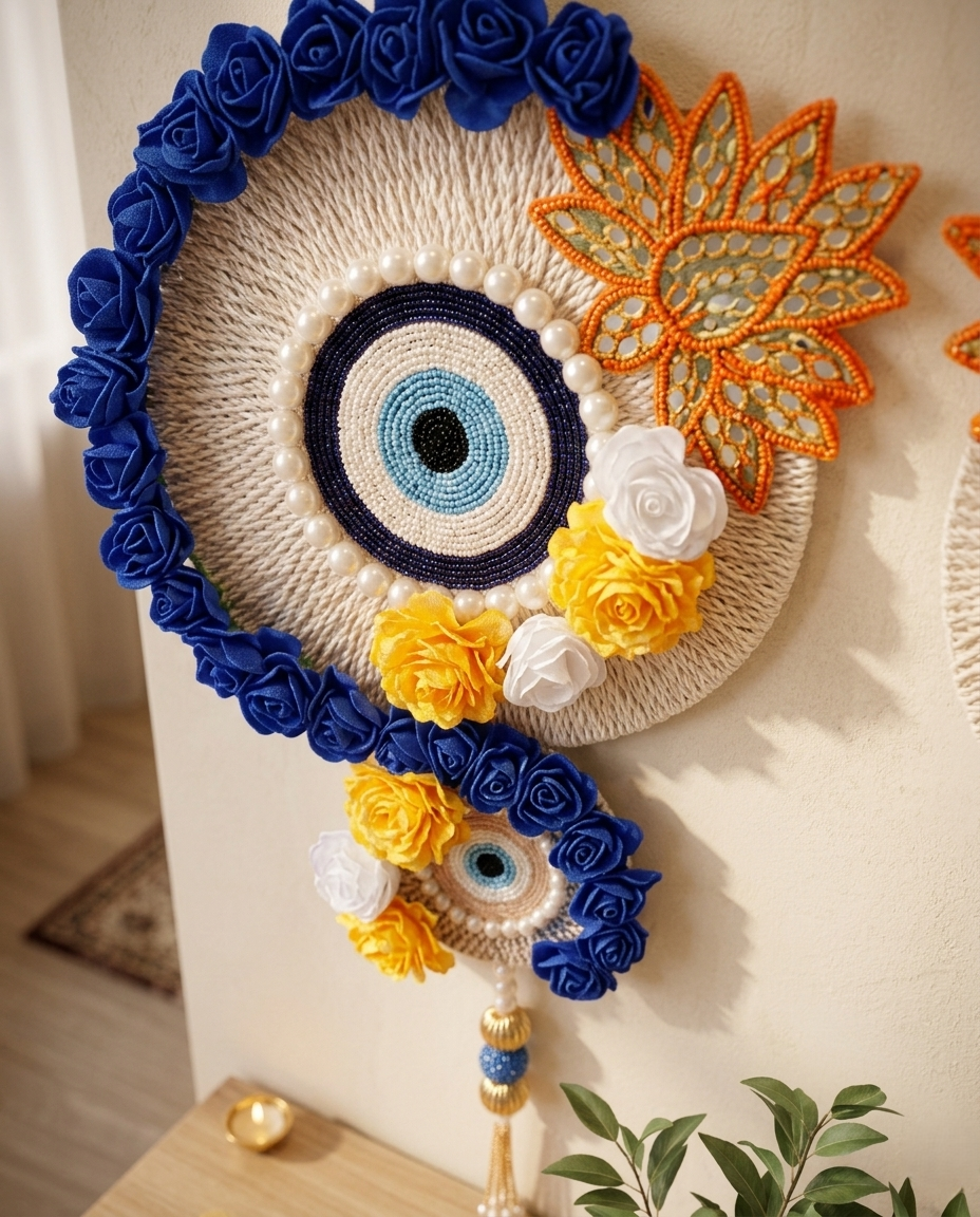 Handcrafted Evil Eye Floral Wall Hanging