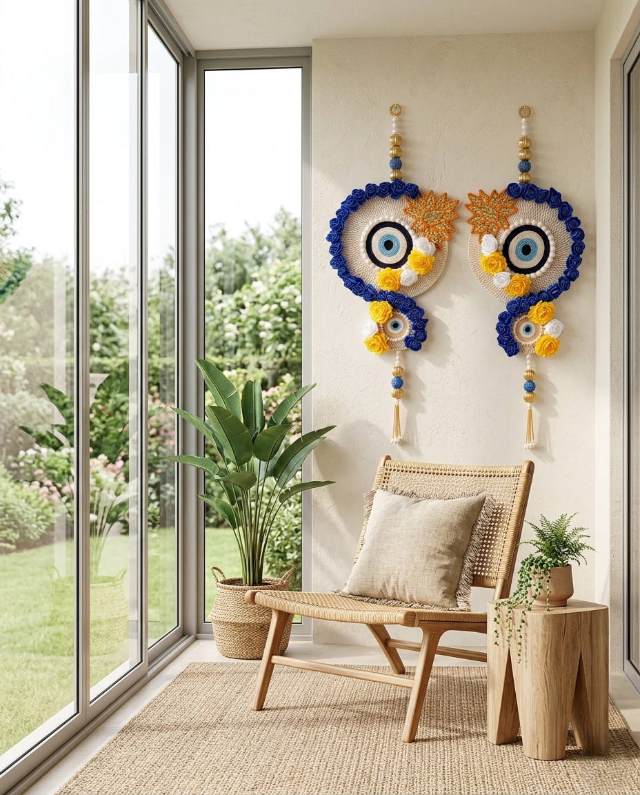 Handcrafted Evil Eye Floral Wall Hanging