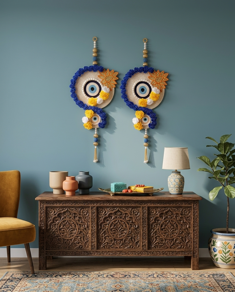 Handcrafted Evil Eye Floral Wall Hanging