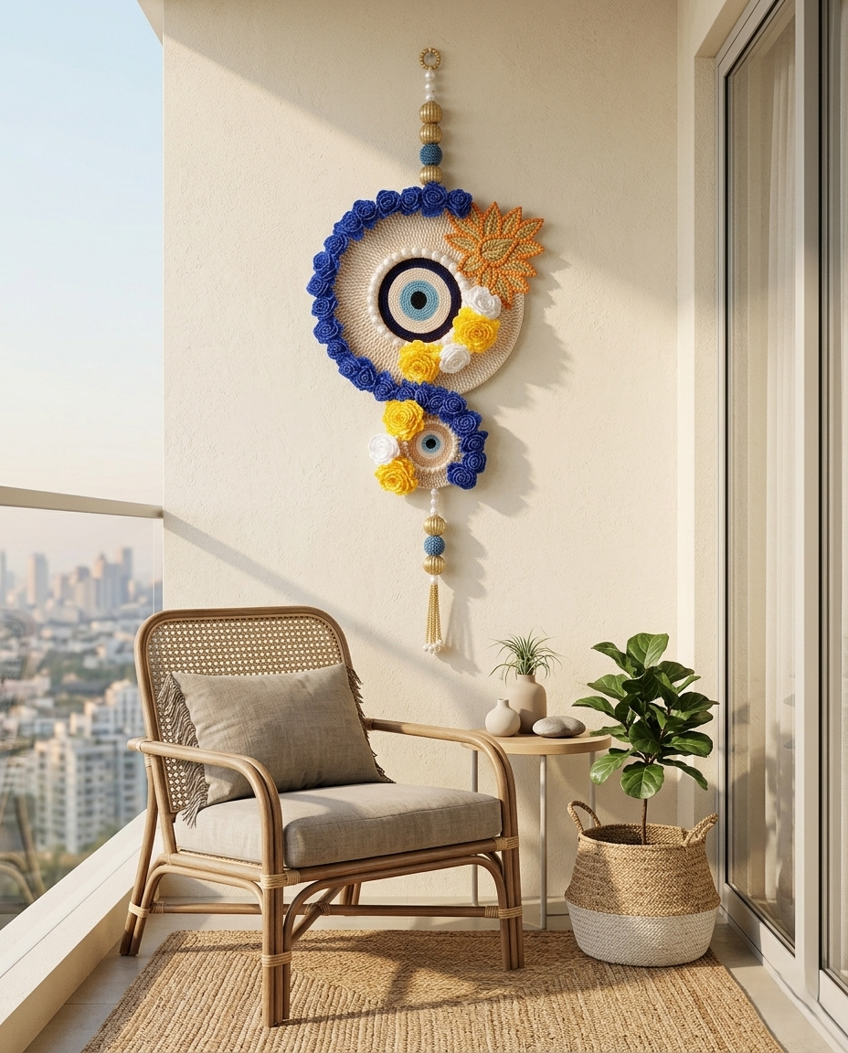Handcrafted Evil Eye Floral Wall Hanging