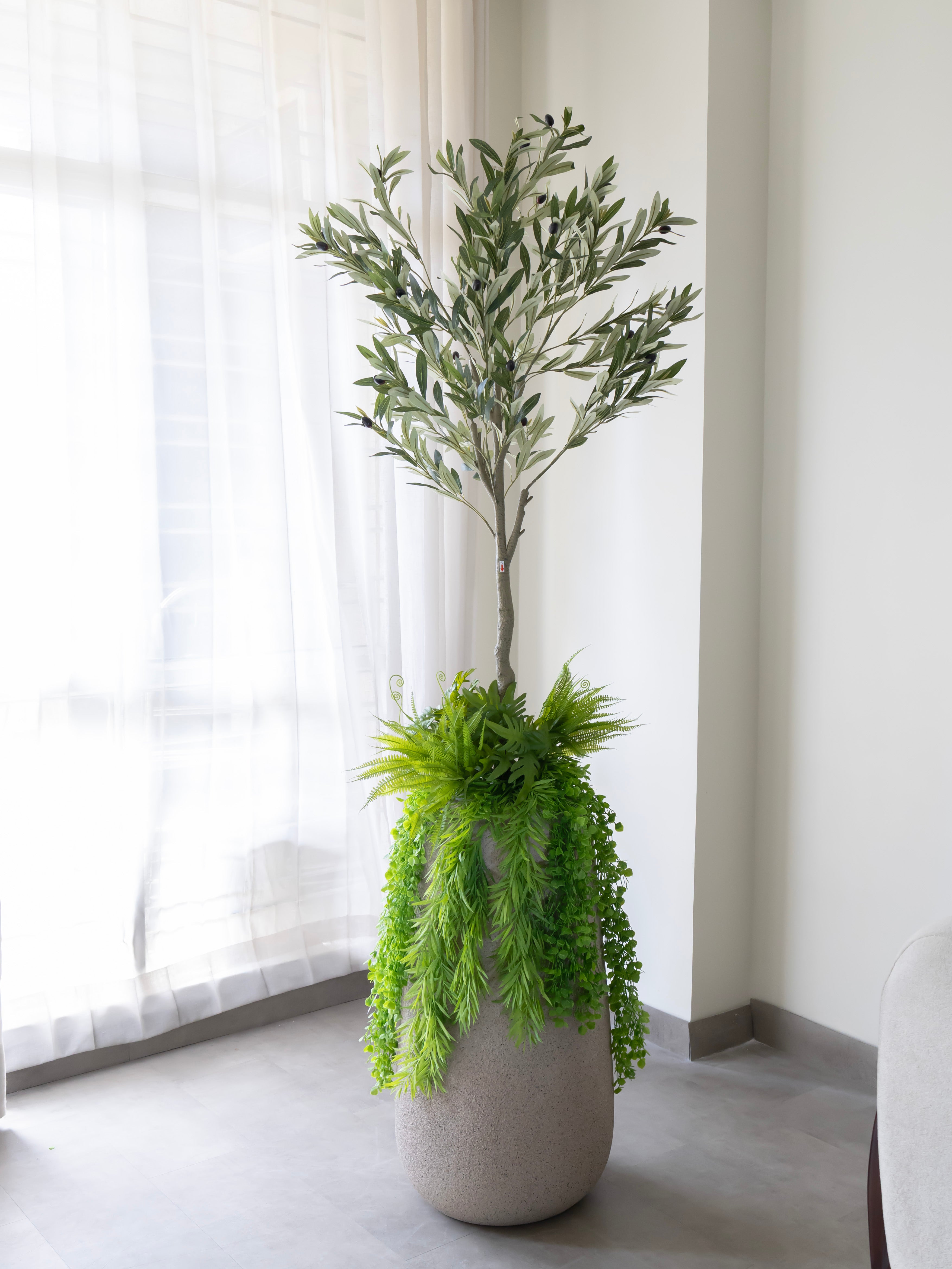 Artificial Olive Tree with Fiber Pot & Greenery Base 6.3ft