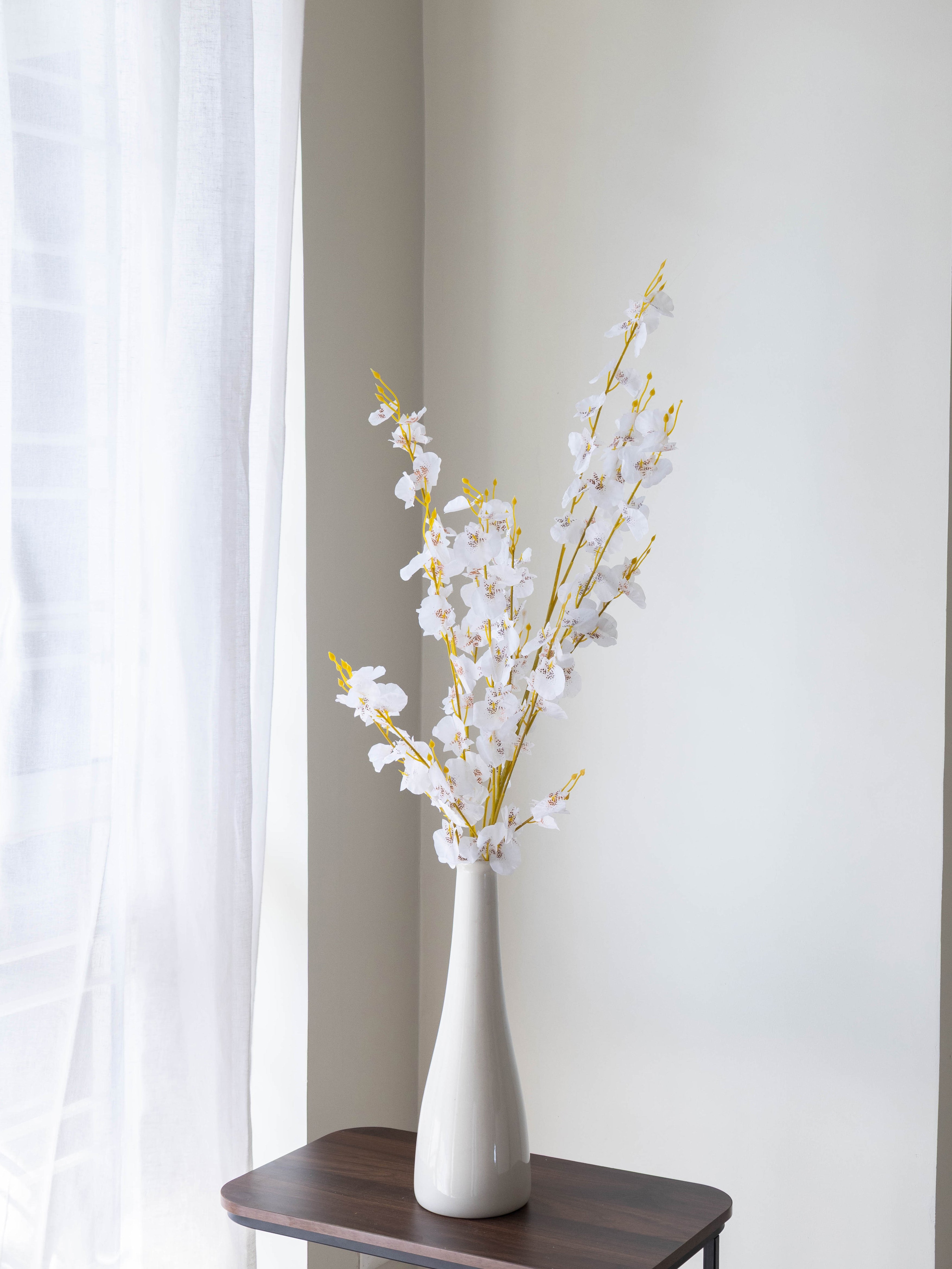 Artificial White Oncidium Orchid Flower Stems (Set of 3)