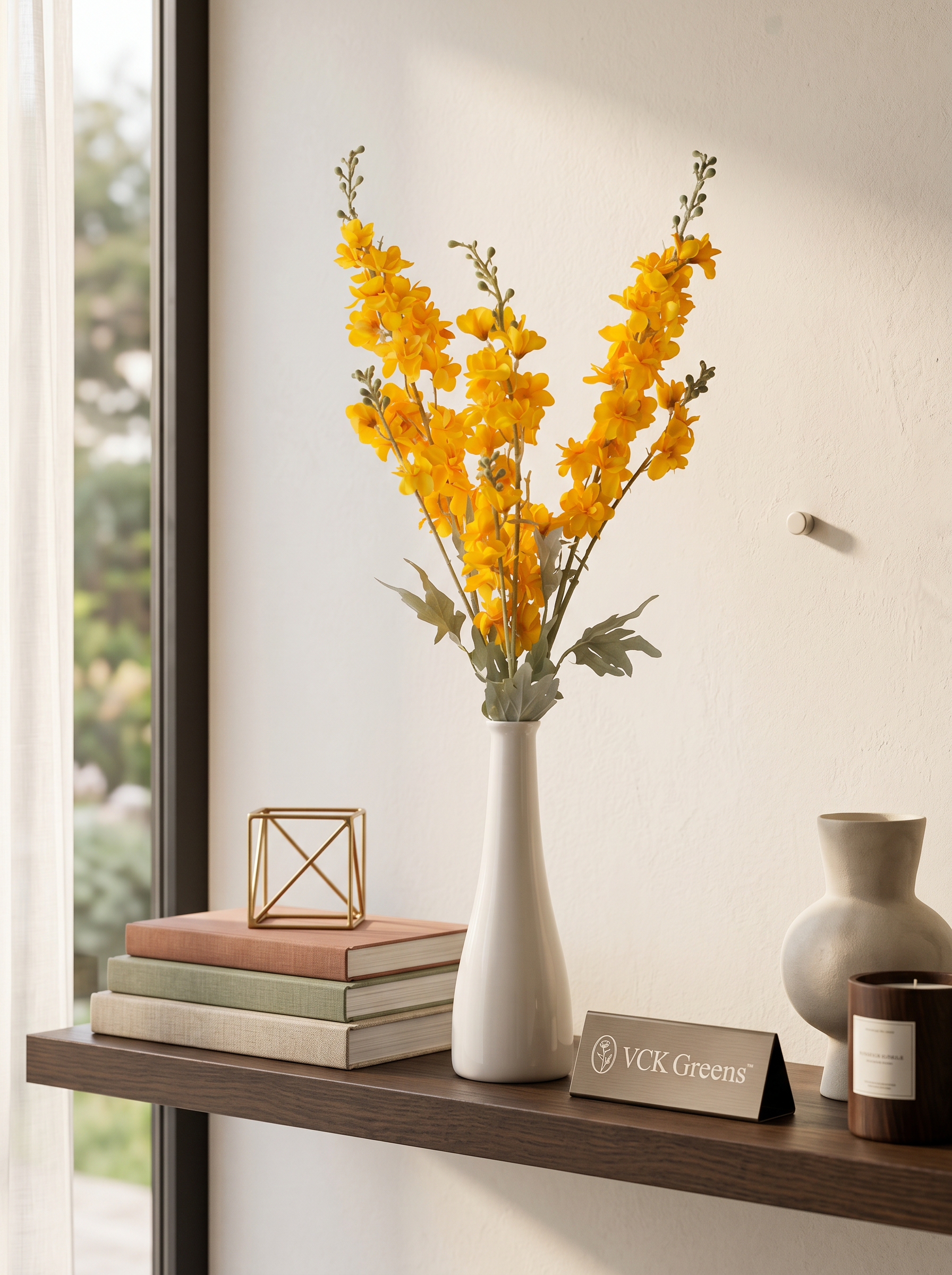 Artificial Orange Delphinium Flower Stem