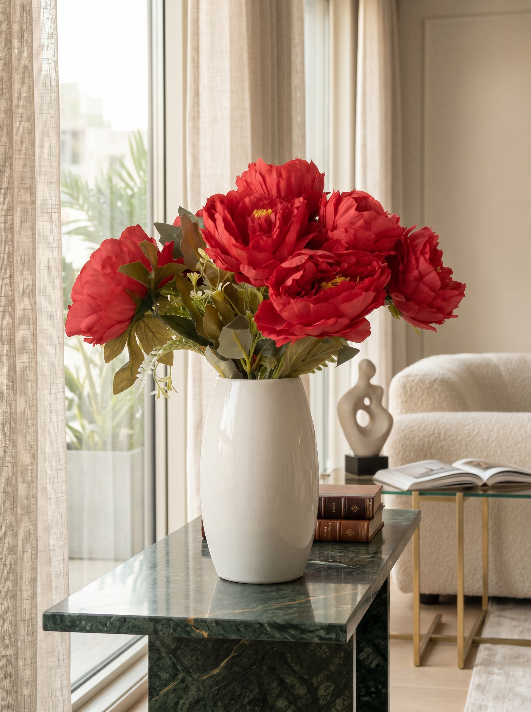 Artificial Peony Flower Bunch 45cm