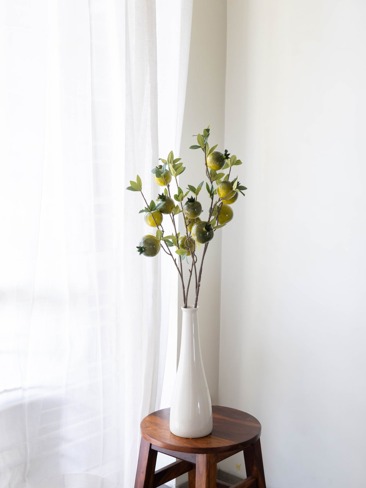 Artificial Green Pomegranate Stem 90cm