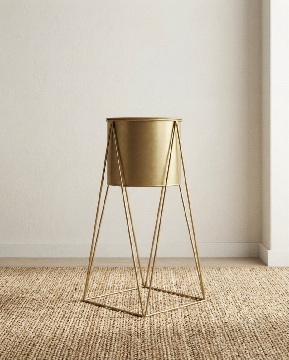 Aurum Gold Metal Planter with Stand