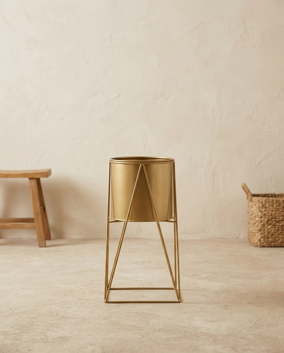 Aurum Gold Metal Planter with Stand