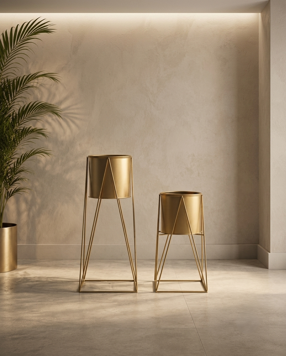Aurum Gold Metal Planter with Stand