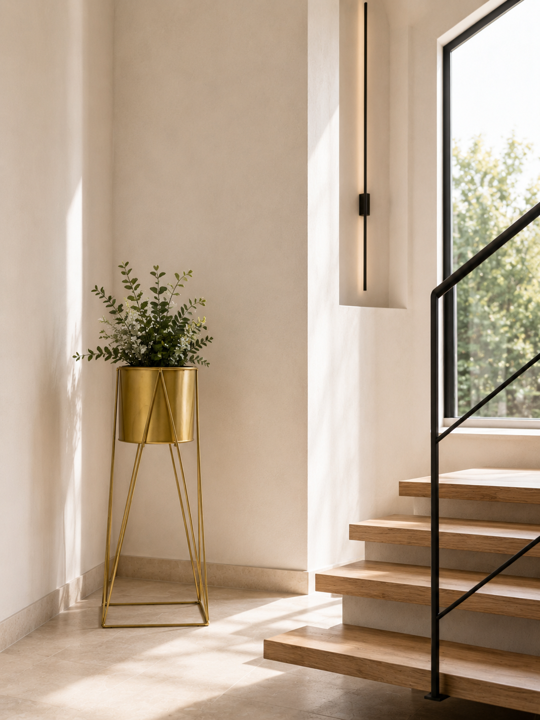 Aurum Gold Metal Planter with Stand