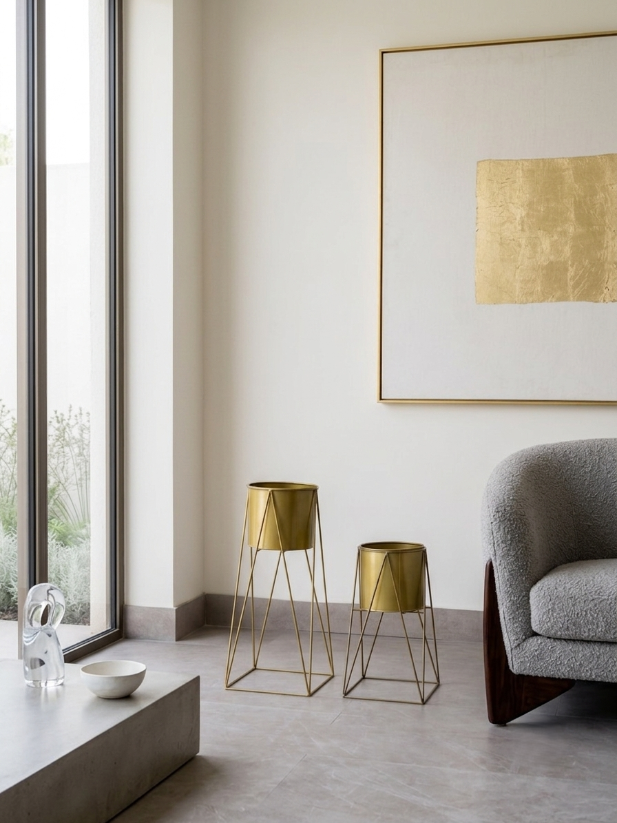 Aurum Gold Metal Planter with Stand