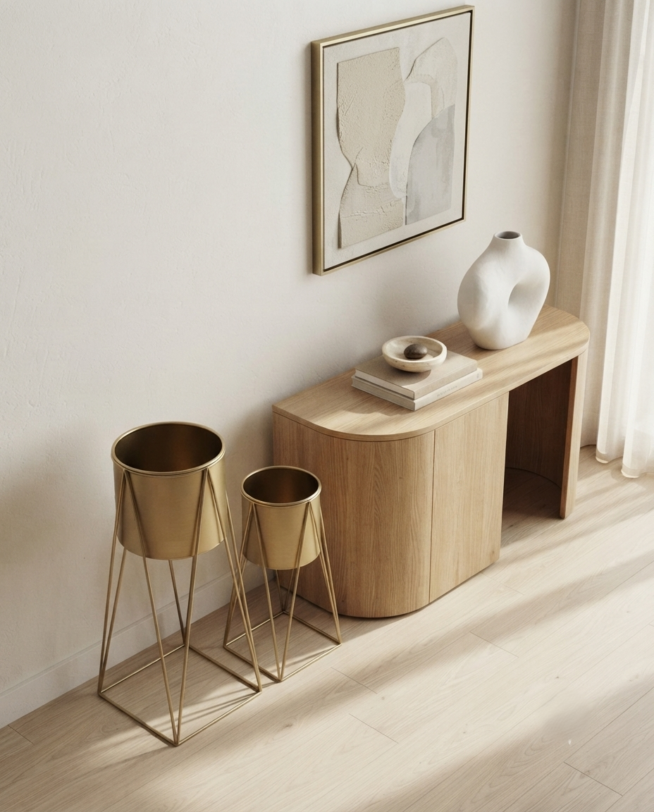 Aurum Gold Metal Planter with Stand