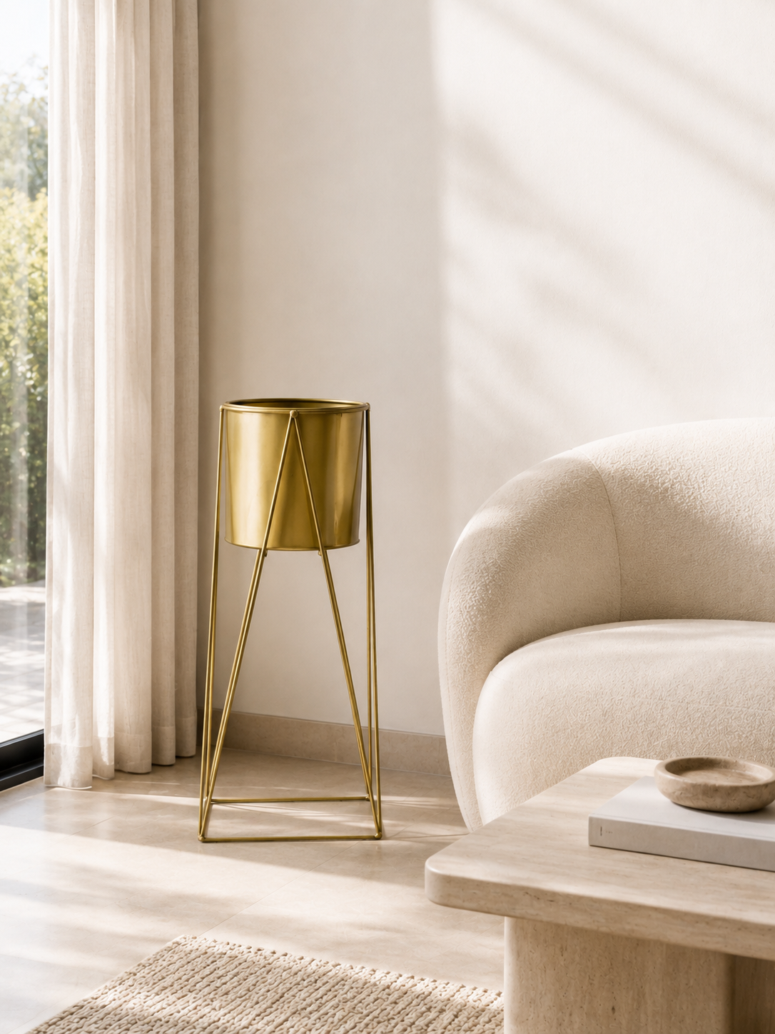 Aurum Gold Metal Planter with Stand