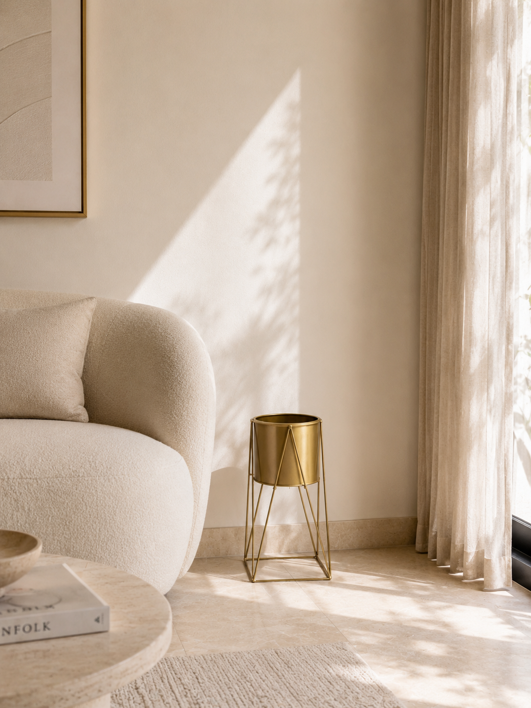 Aurum Gold Metal Planter with Stand