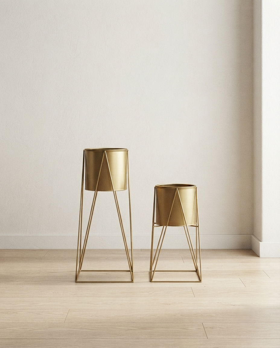 Aurum Gold Metal Planter with Stand