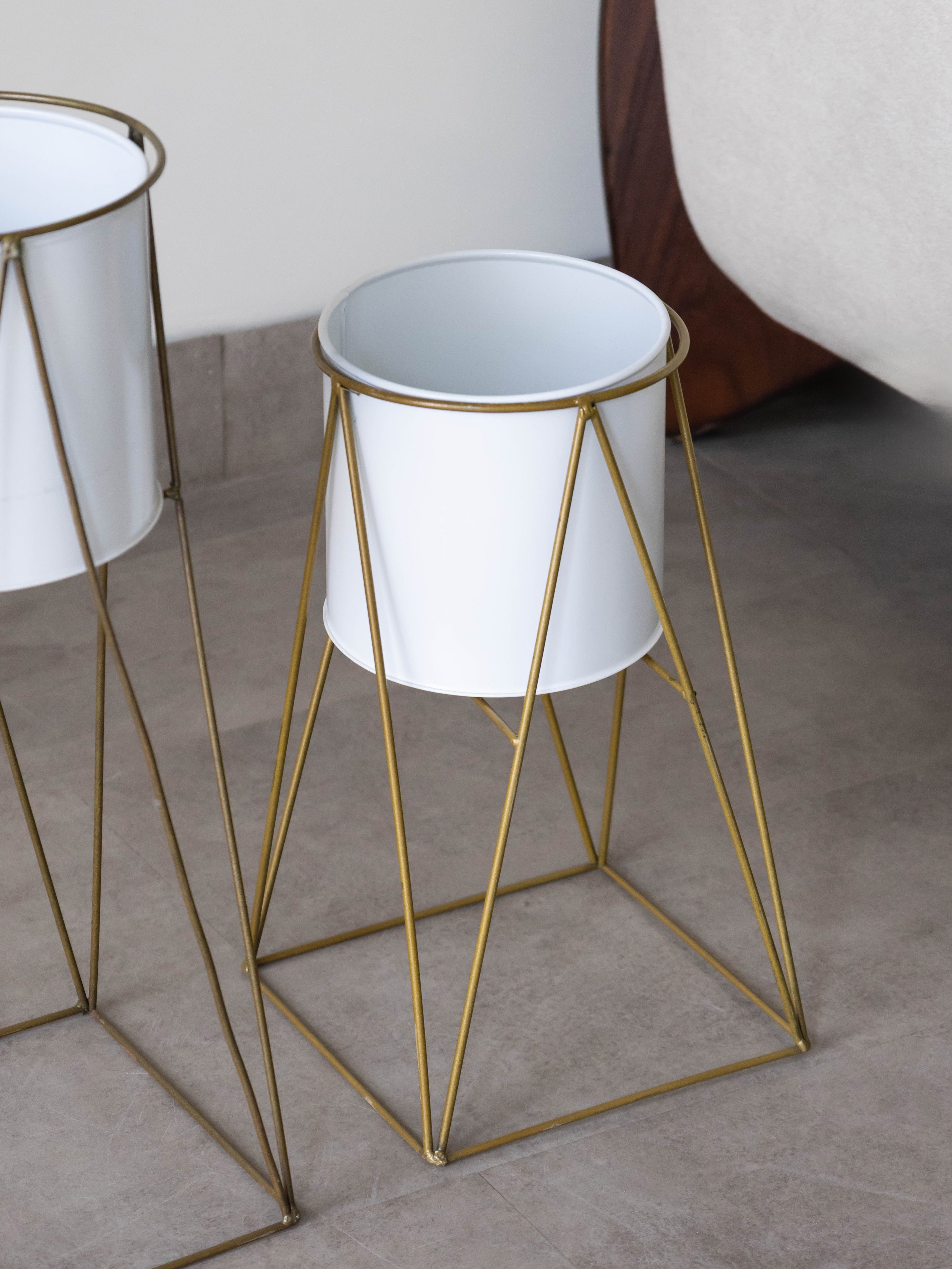 Aurum White Metal Planter with Stand