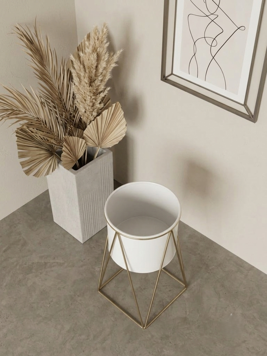 Aurum White Metal Planter with Stand