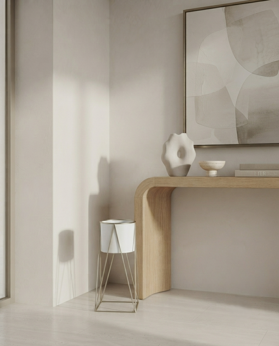 Aurum White Metal Planter with Stand