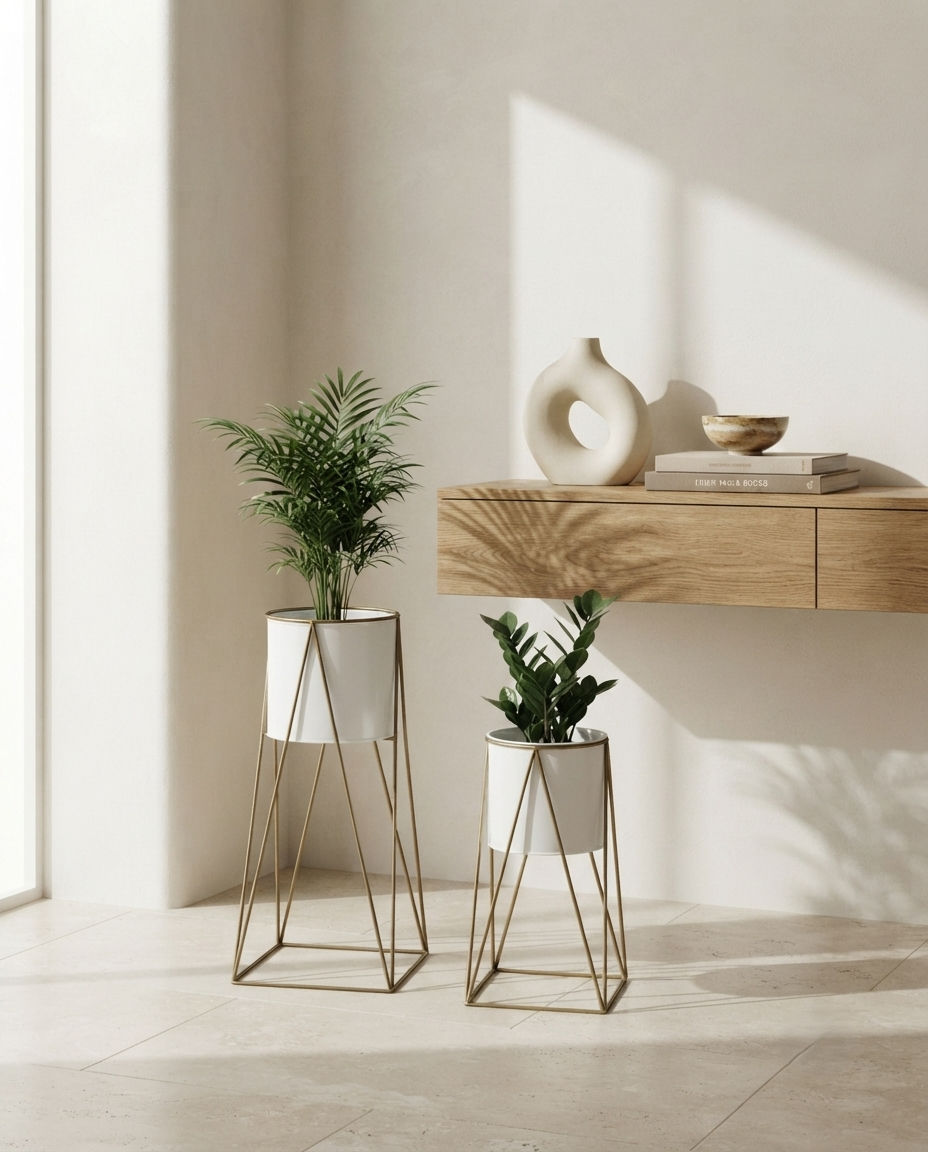 Aurum White Metal Planter with Stand
