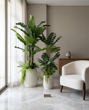 Artificial Tropical Plant Arrangement Set with Decorative Fiber Pots