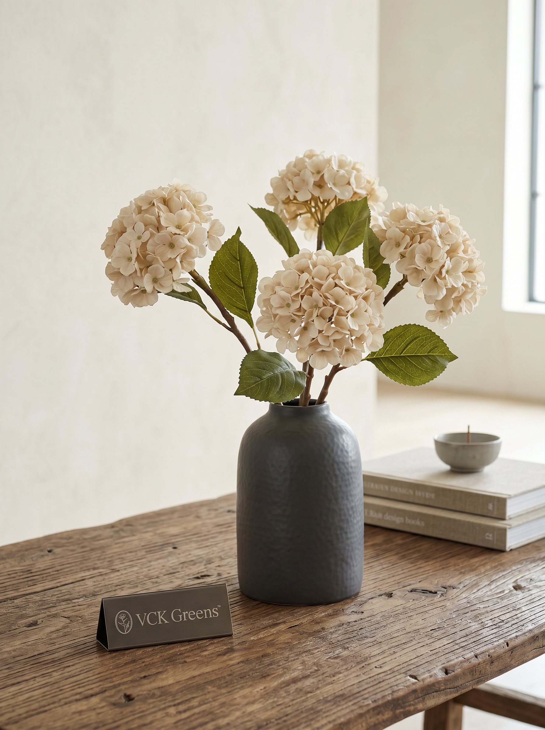 Artificial Cream PU Hydrangea Flower Stem