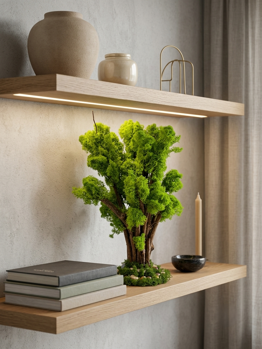 Preserved Moss & Natural Wood Sculptural Bonsai