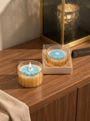Blue Daisy Bloom Glass Jar Candle
