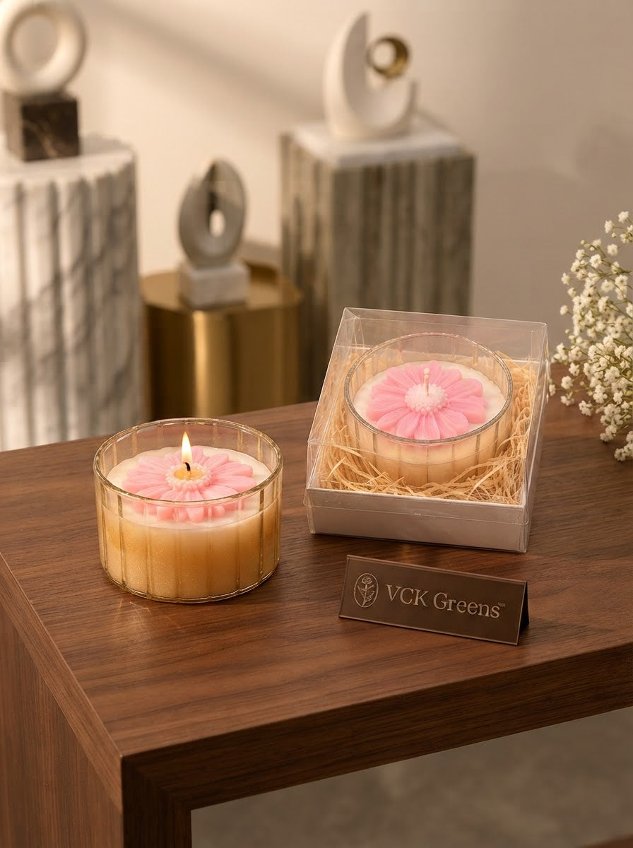 Pink Daisy Bloom Glass Jar Candle