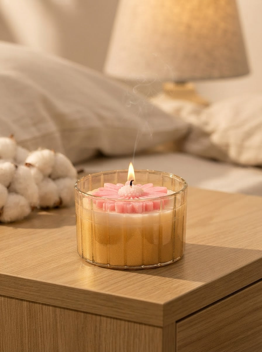 Pink Daisy Bloom Glass Jar Candle