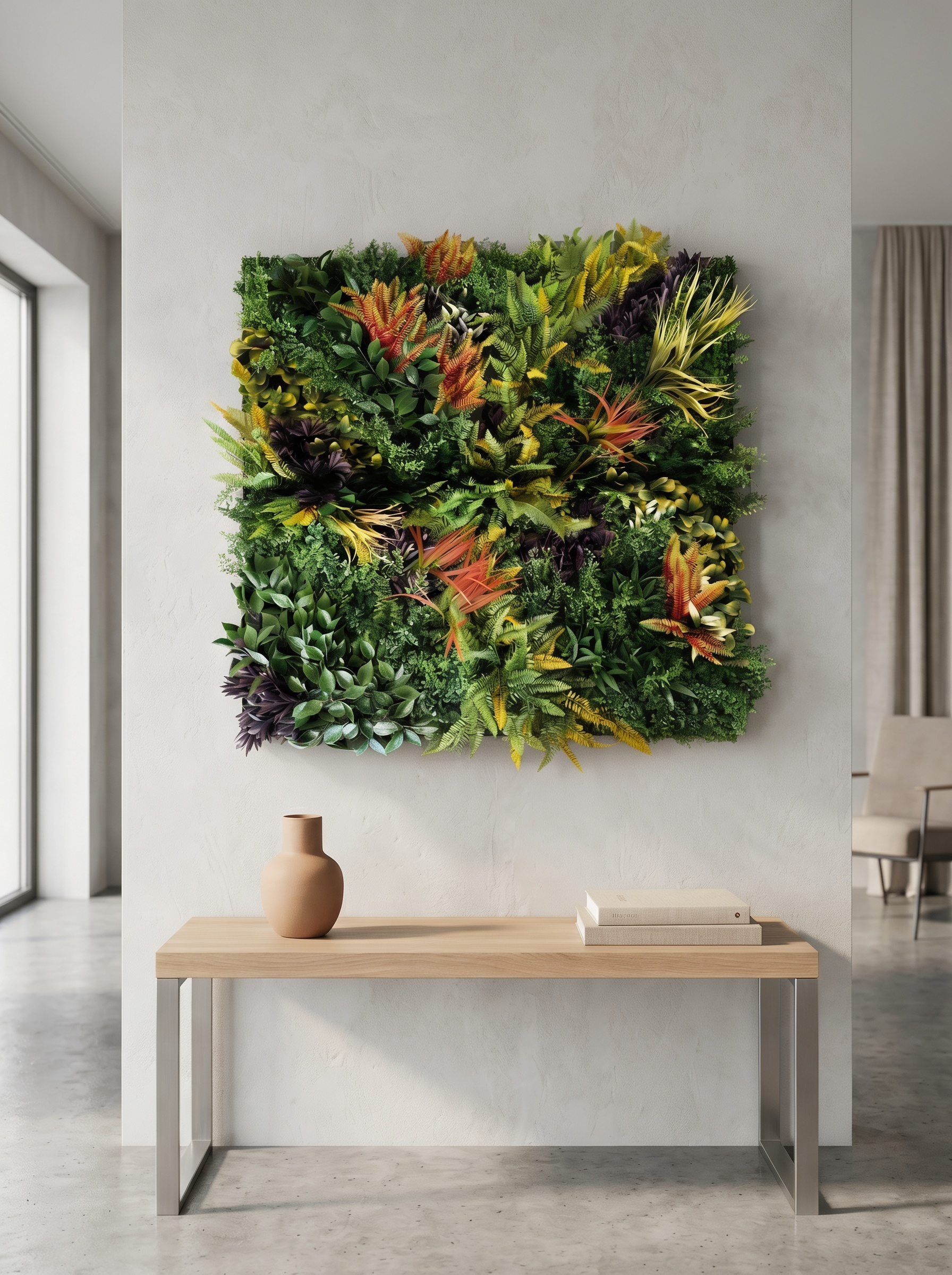 Artificial Lush Mixed Foliage Green Wall Panel (1mtrX1mtr, 10.76sqft)