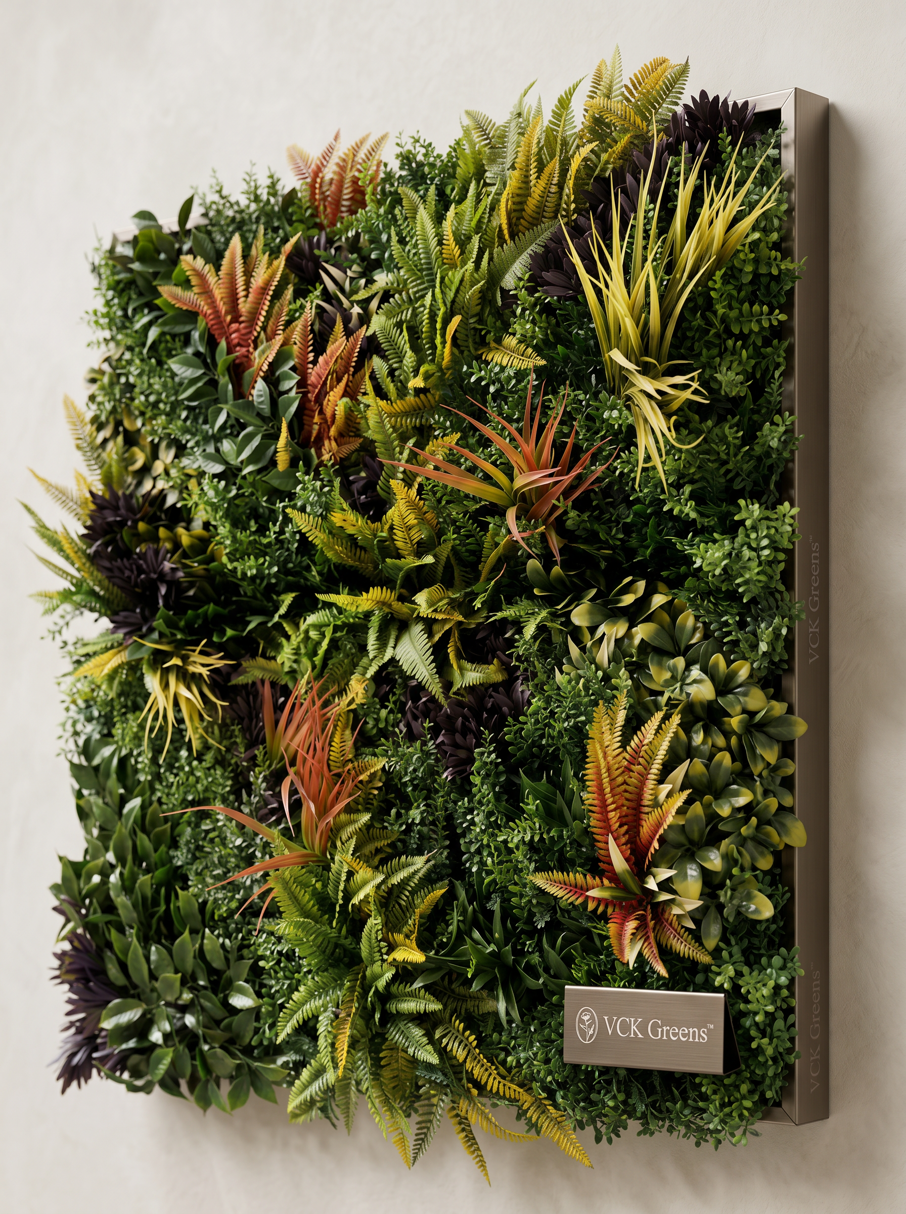 Artificial Lush Mixed Foliage Green Wall Panel (1mtrX1mtr, 10.76sqft)