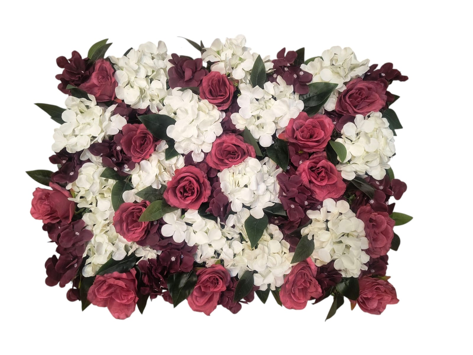 Artificial Burgundy Rose & White Hydrangea Wall Panel (16" x 24")