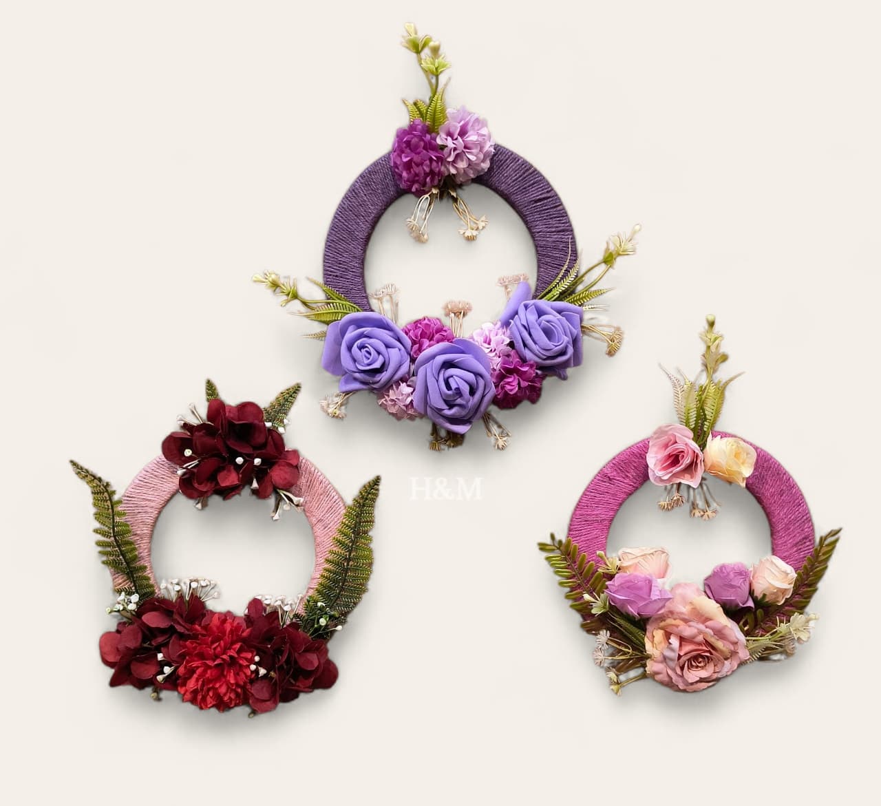 Handmade Floral Hoop Wall Hanging Set of 3