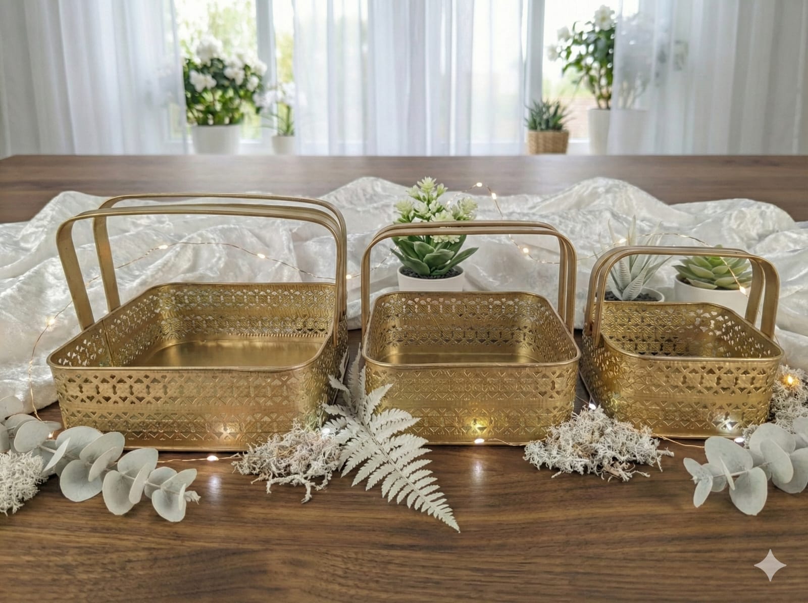 Gold Metal Decorative Basket (Set of 3)