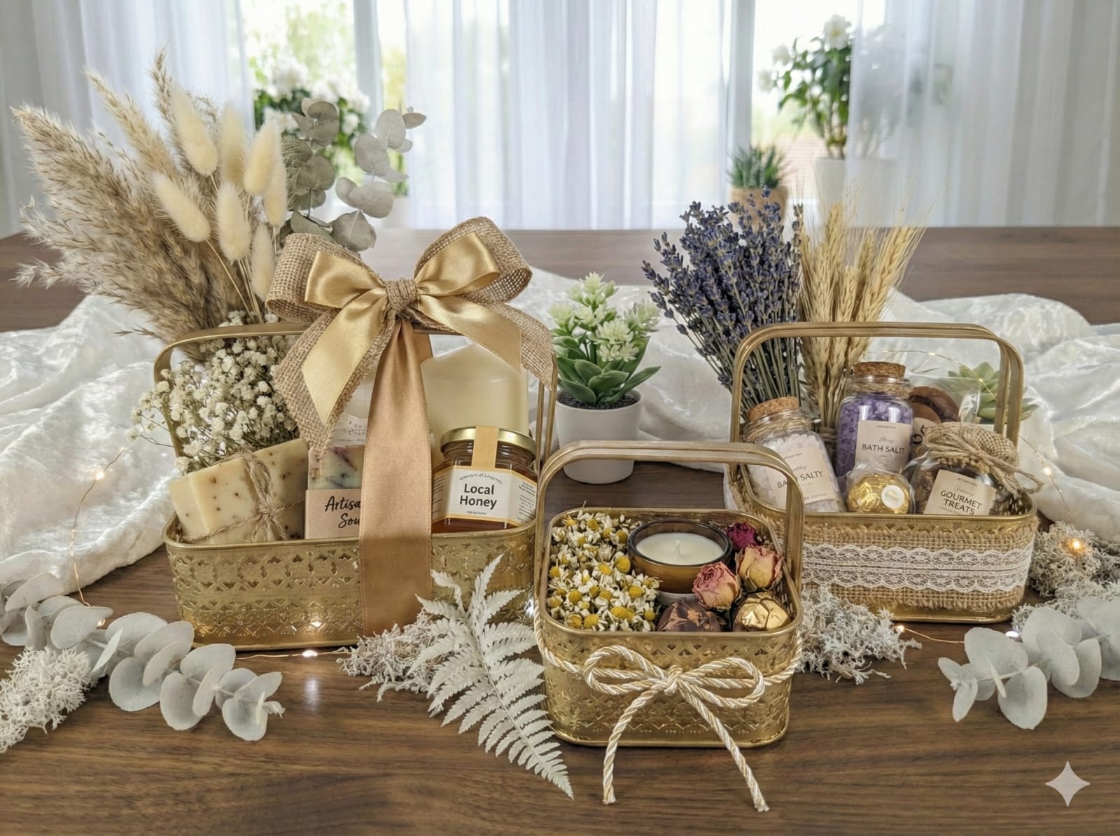 Gold Metal Decorative Basket (Set of 3)