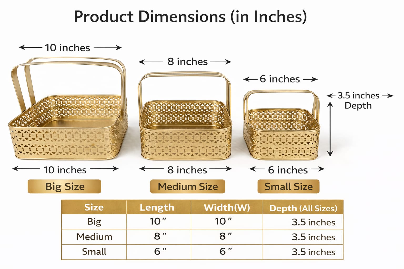 Gold Metal Decorative Basket (Set of 3)