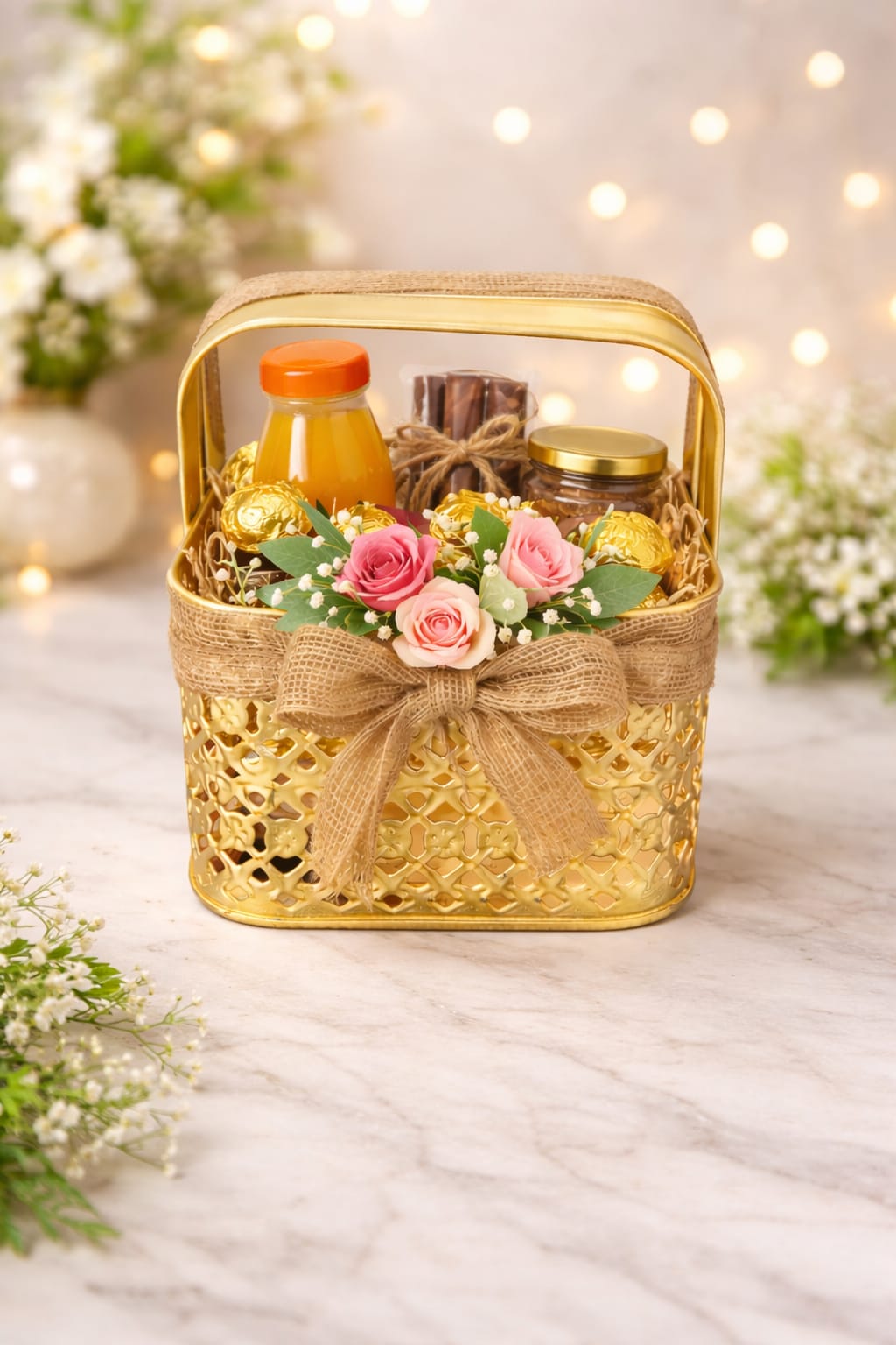 Gold Metal Decorative Basket (Set of 3)