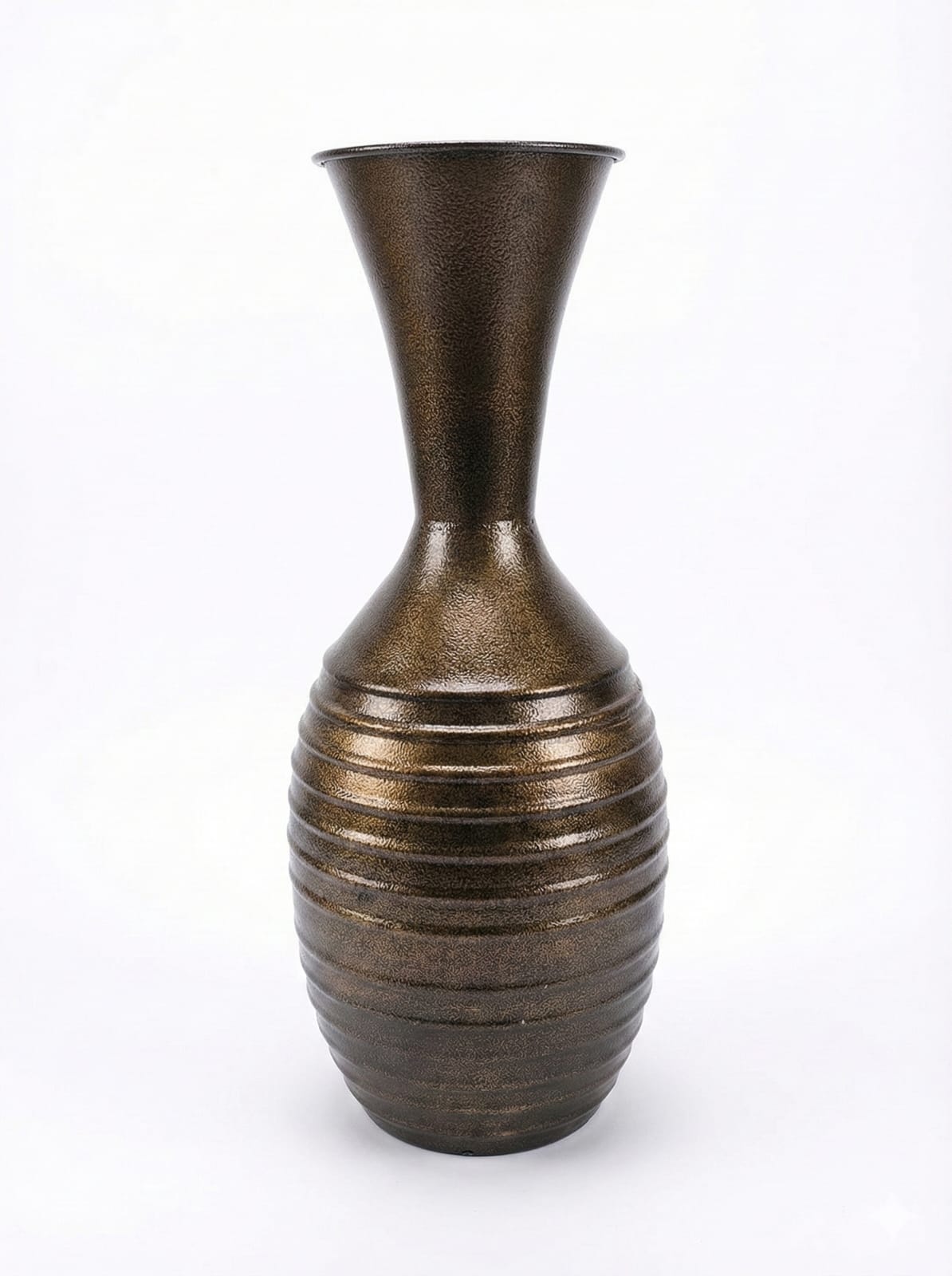 Antique Bronze Ribbed Metal Decorative Vase